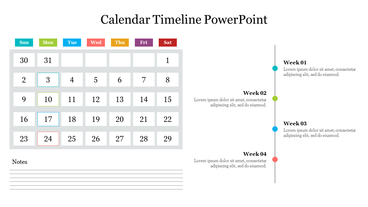 Editable Calendar Timeline PowerPoint Template PPT Slide
